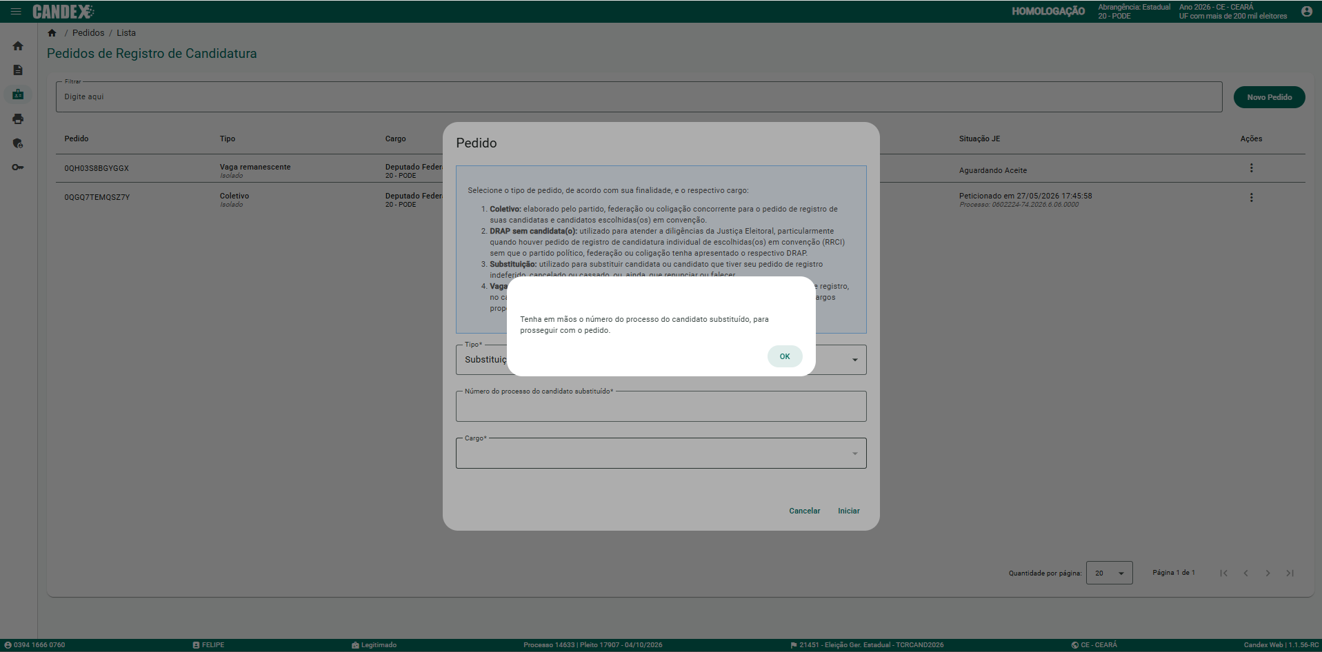 B�nus B2 - Tela 3: AVISO SOBRE O PROCESSO DO CANDIDATO SUBSTITU�DO