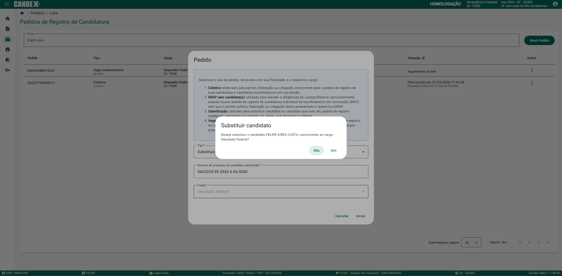 B�nus B2 - Tela 4: CONFIRMA��O DO CANDIDATO A SUBSTITUIR