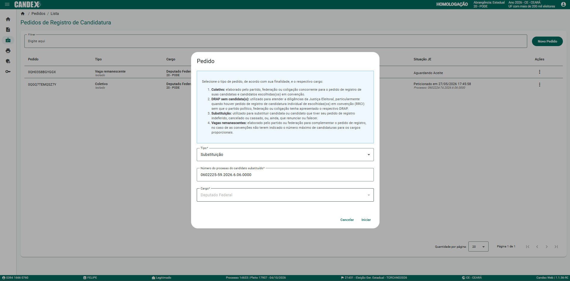 B�nus B2 - Tela 5: MODAL PREENCHIDO PARA INICIAR A SUBSTITUI��O