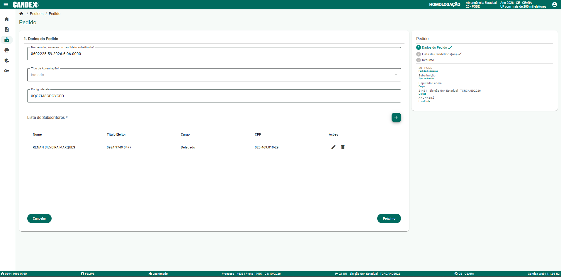 B�nus B2 - Tela 7: Dados do Pedido