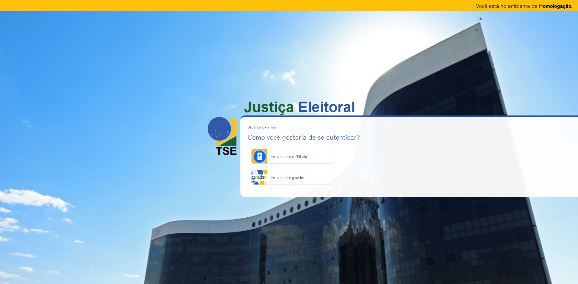 Fase 1 - Tela 1: P�gina inicial da Justi�a Eleitoral