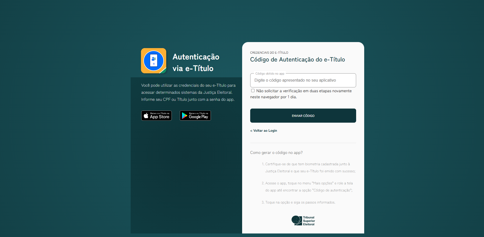 Fase 1 - Tela 3: C�digo de Autentica��o do e‑T�tulo