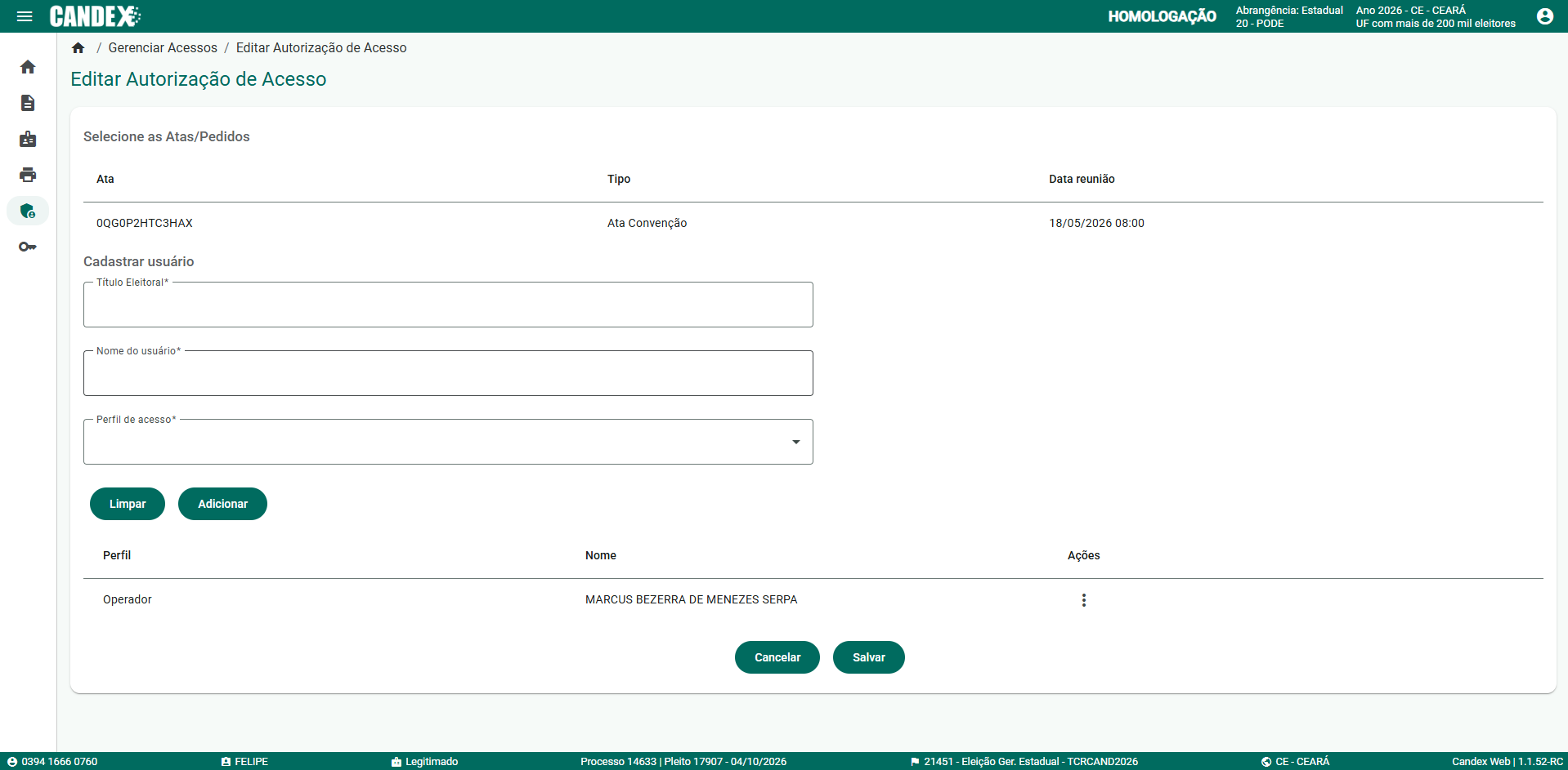 Fase 2 - Tela 4: Editar Autoriza��o de Acesso