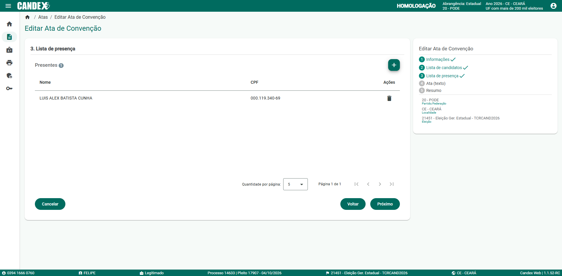 Fase 2 - Tela 14: Lista de presen�a com registros importados