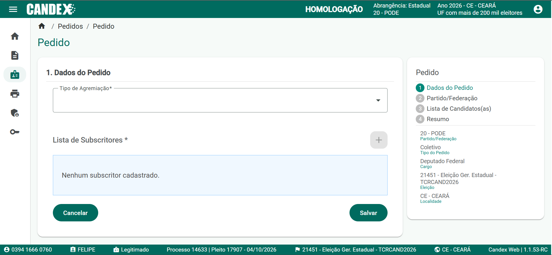 Fase 3 - Tela 3: Dados do Pedido