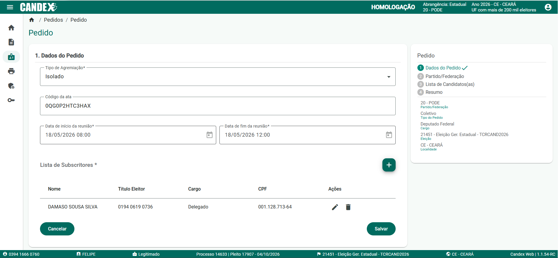 Fase 3 - Tela 7: Subscritor cadastrado