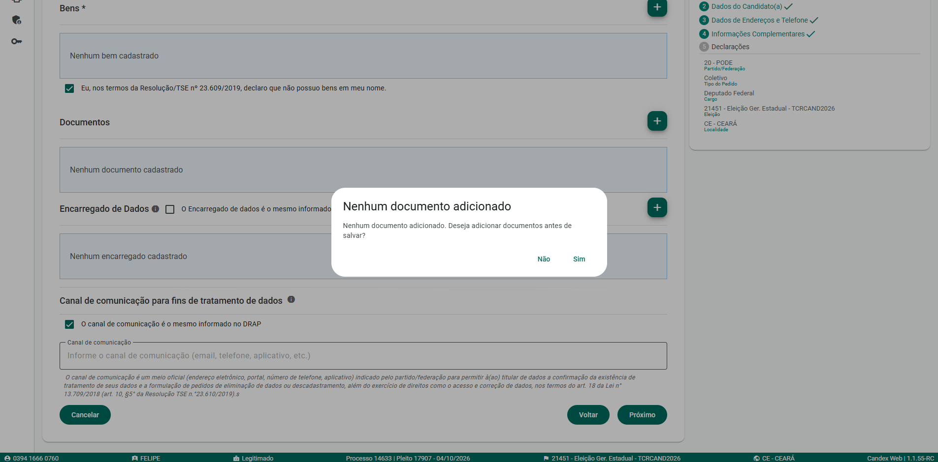 Fase 3 - Tela 19: Nenhum documento adicionado