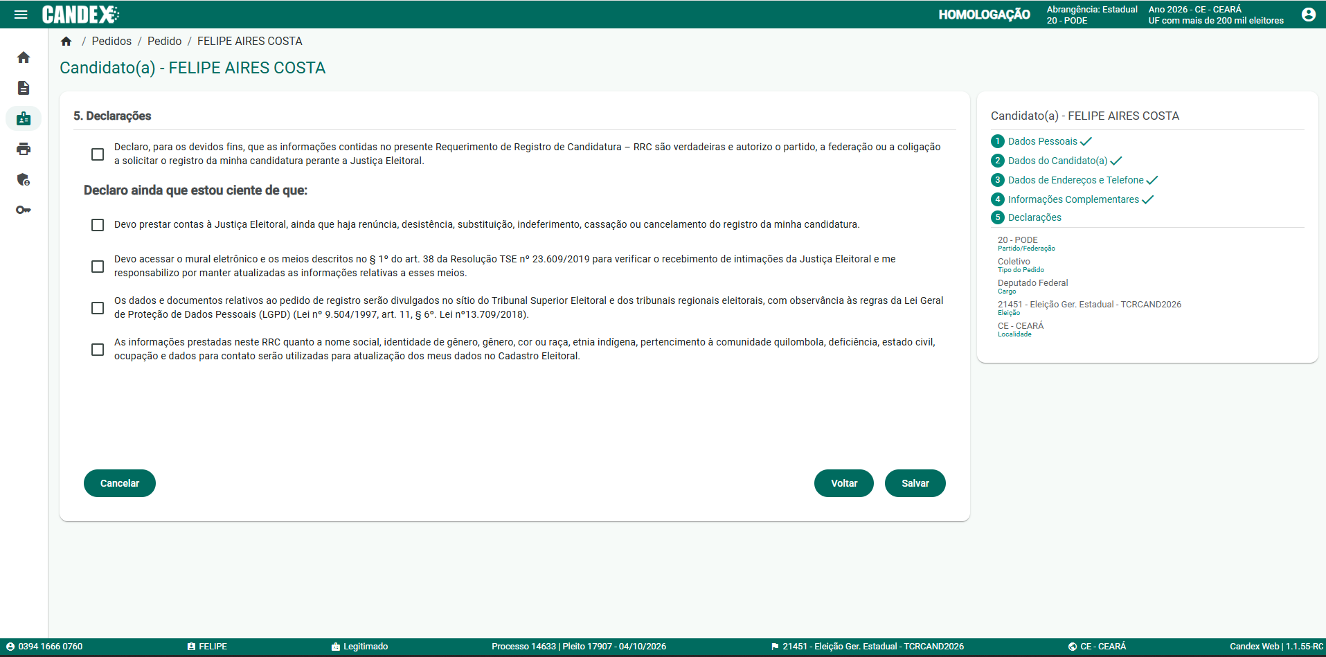 Fase 3 - Tela 22: Declara��es